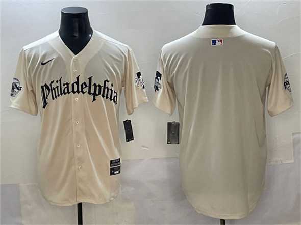 Men%27s Philadelphia Phillies Blank Cream Gothic Vapor Limited Stitched Jersey